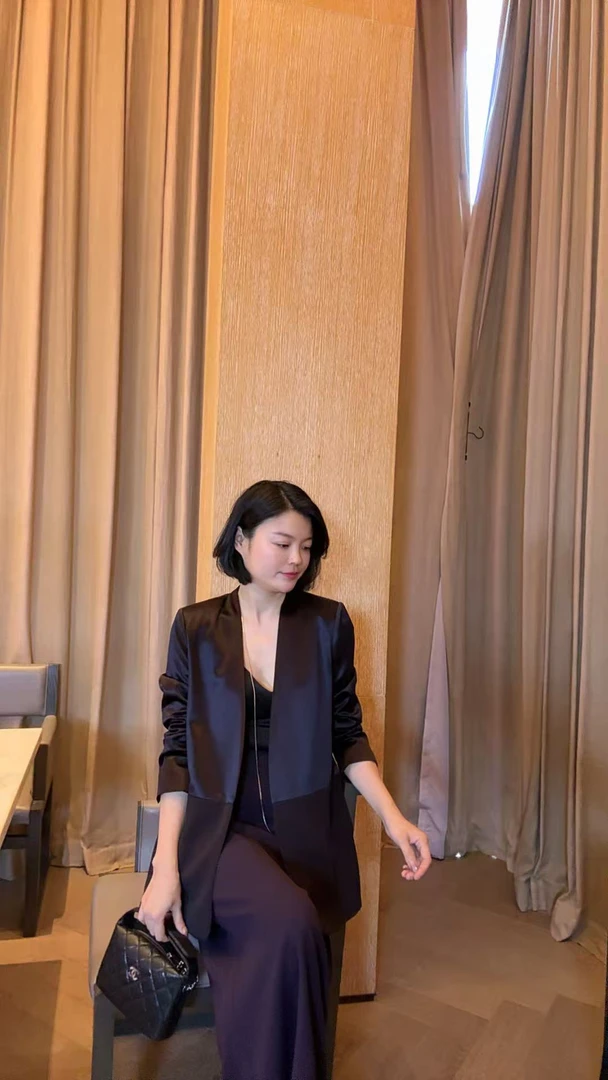 TANTAN  醋酸 气质时尚拼接休闲西装2125