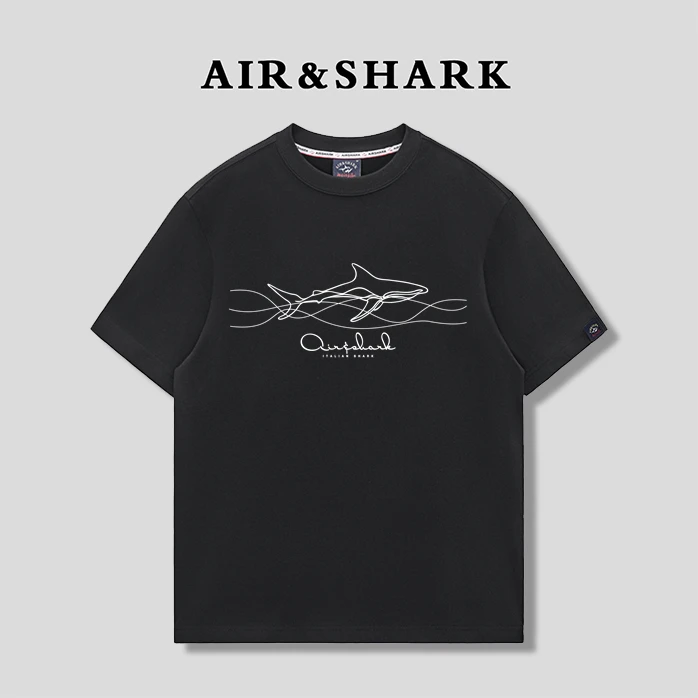 AIR SHARK/鲨鱼100%纯棉短袖t恤男士2025新款夏季宽松休闲重磅潮T