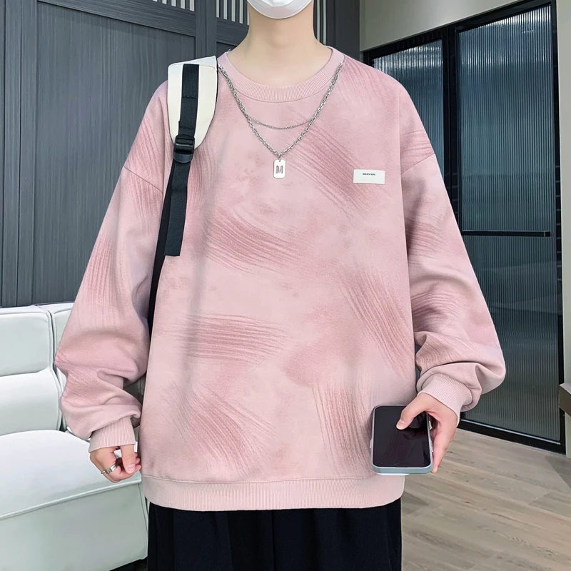 春秋季青少年休闲百搭上衣宽松男士卫衣圆领长袖港风卫衣百搭男潮