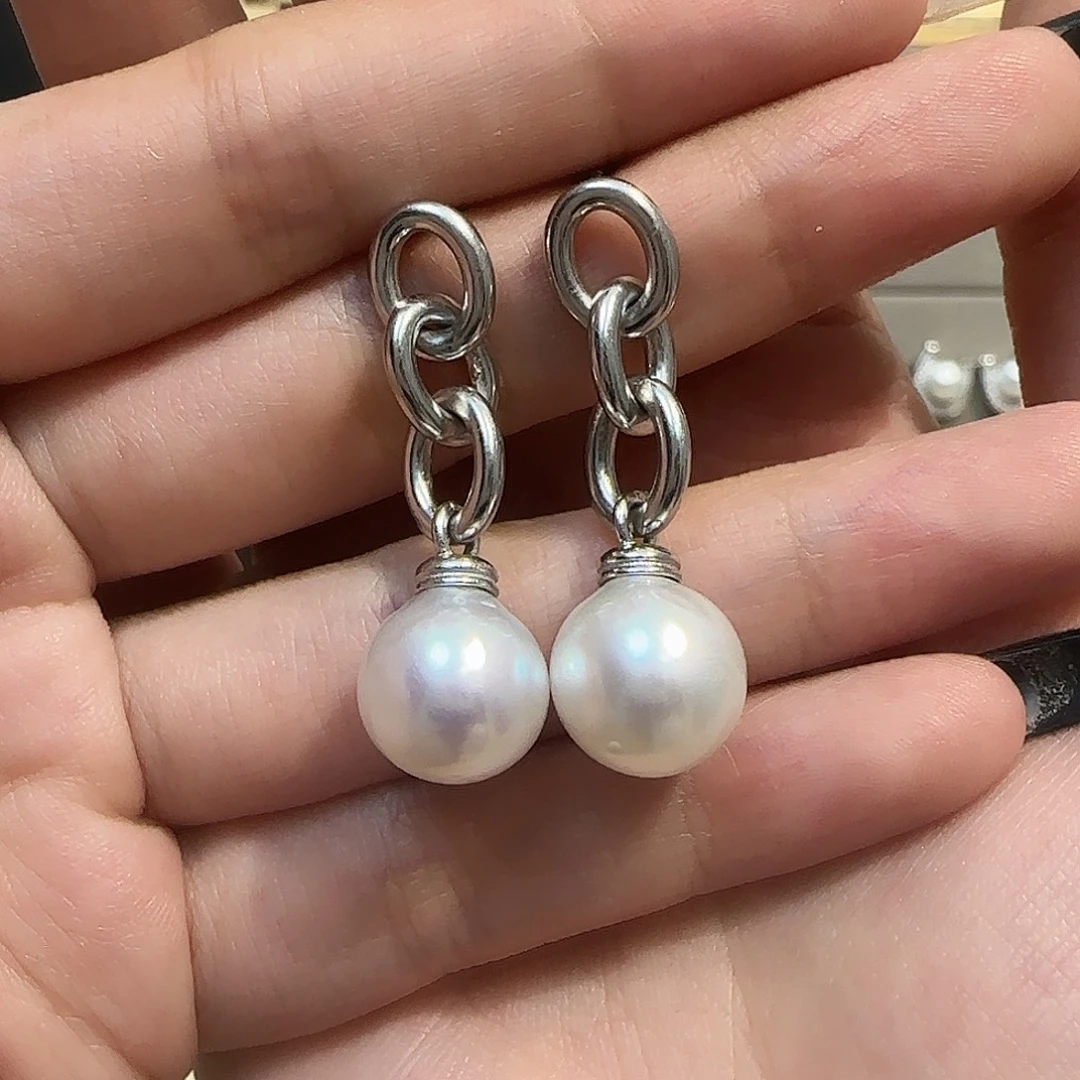 银S925镶嵌海水珍珠耳饰