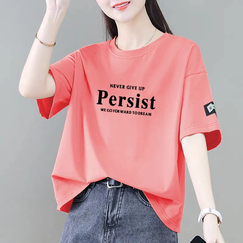 100%纯棉短袖t恤女夏季新款韩版百搭减龄宽松显瘦遮肚时尚体恤衫