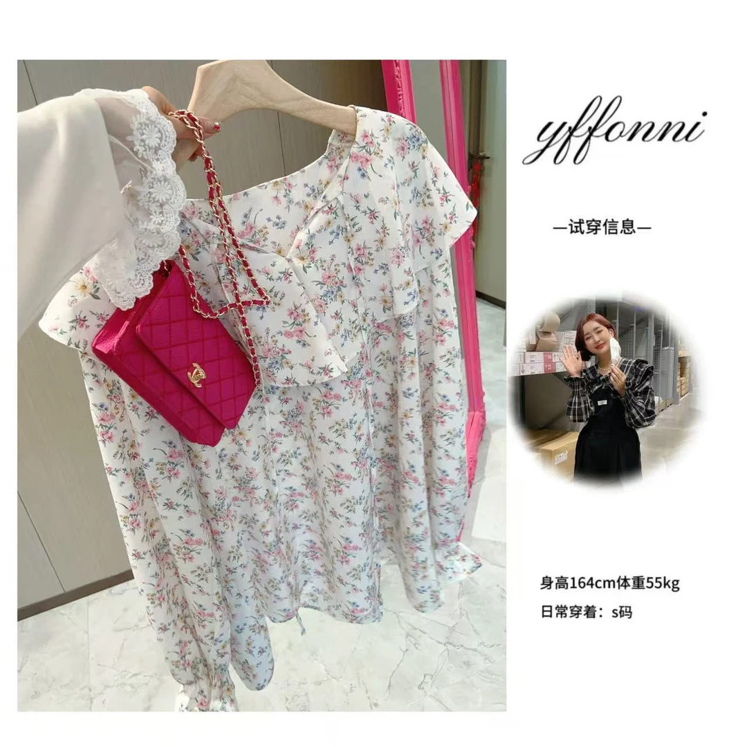 【YFONI】V领清新碎花上衣