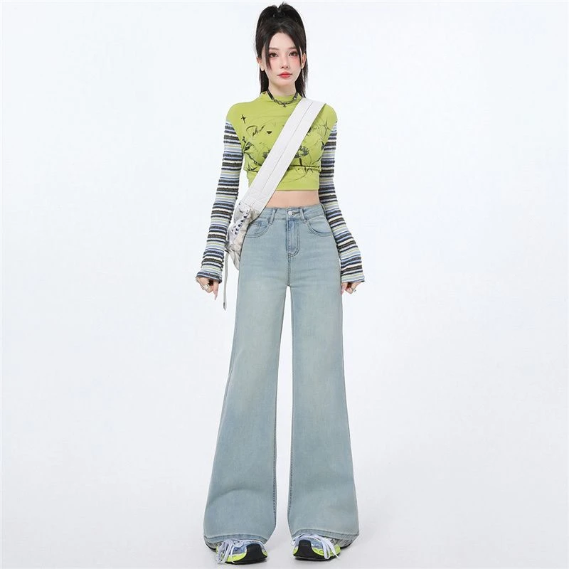 黑色不贴腿微喇牛仔裤女2025秋季新款高腰显瘦宽松弹力拖地喇叭裤