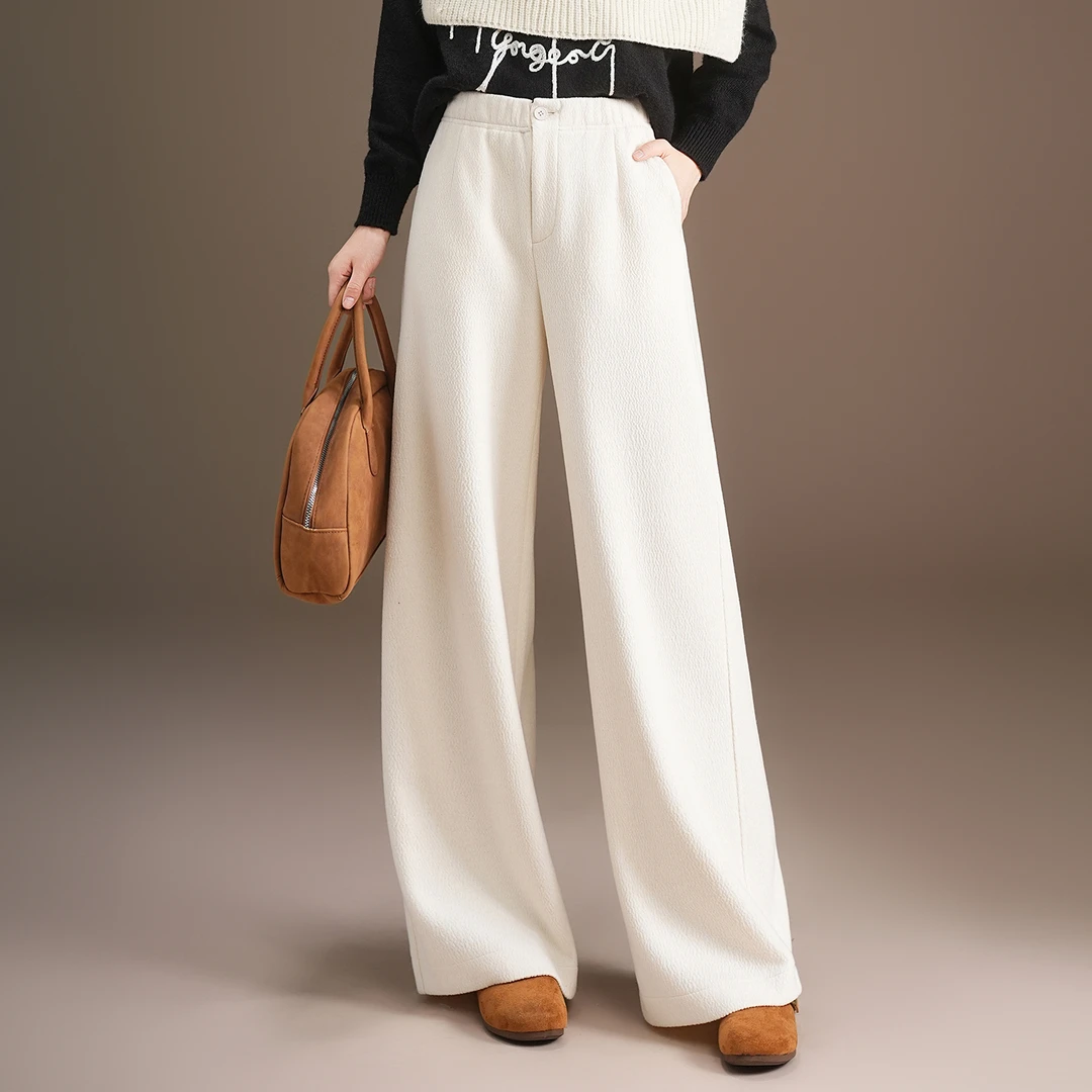 慵懒风醋酸羊毛呢阔腿裤女2025秋冬新款百搭宽松加厚休闲直筒裤子