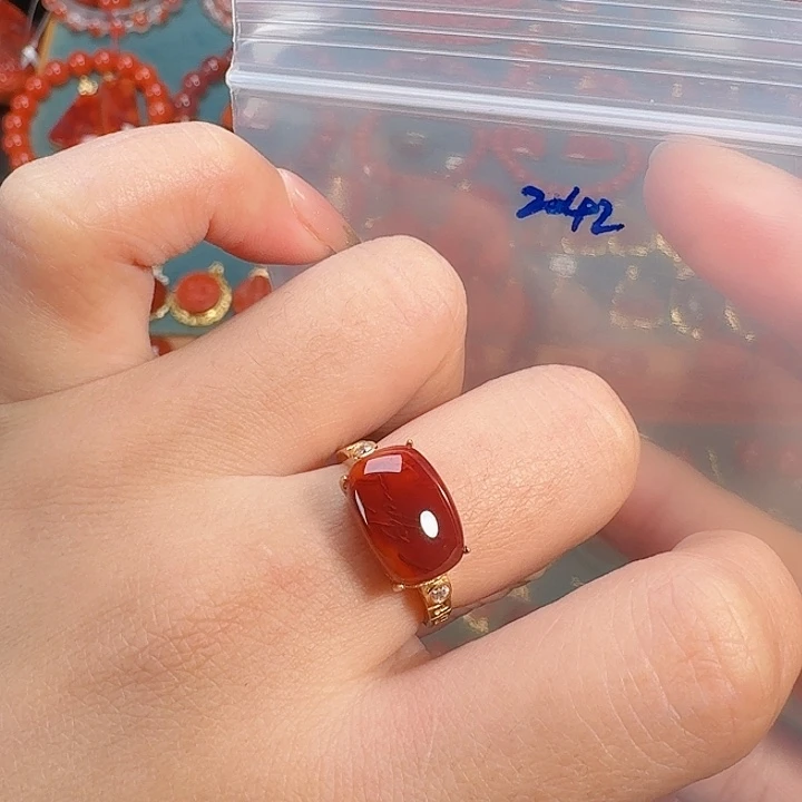 南红玛瑙银S925镶嵌戒指