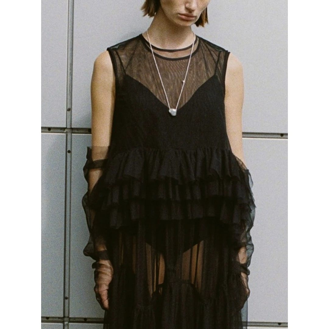 【MonTendre】夏季新款 代 网纱蕾丝无袖背心设计感透视吊带背心