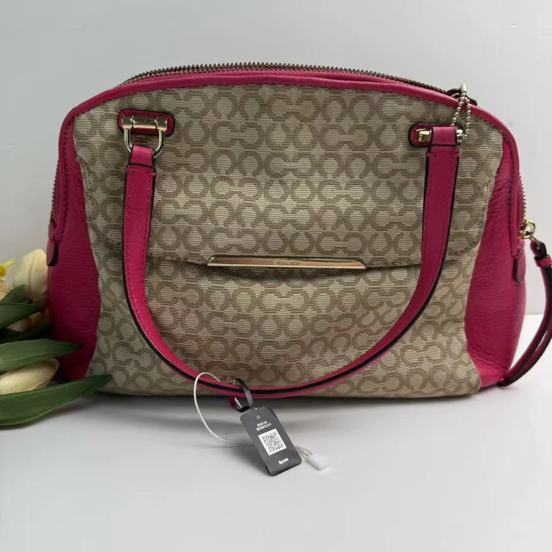 95新 COACH/蔻驰 蔻驰老花拼色百搭托特包
