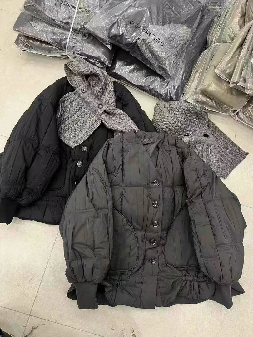 7728潮女时尚百搭针织围巾白鸭绒外套保暖韩版休闲