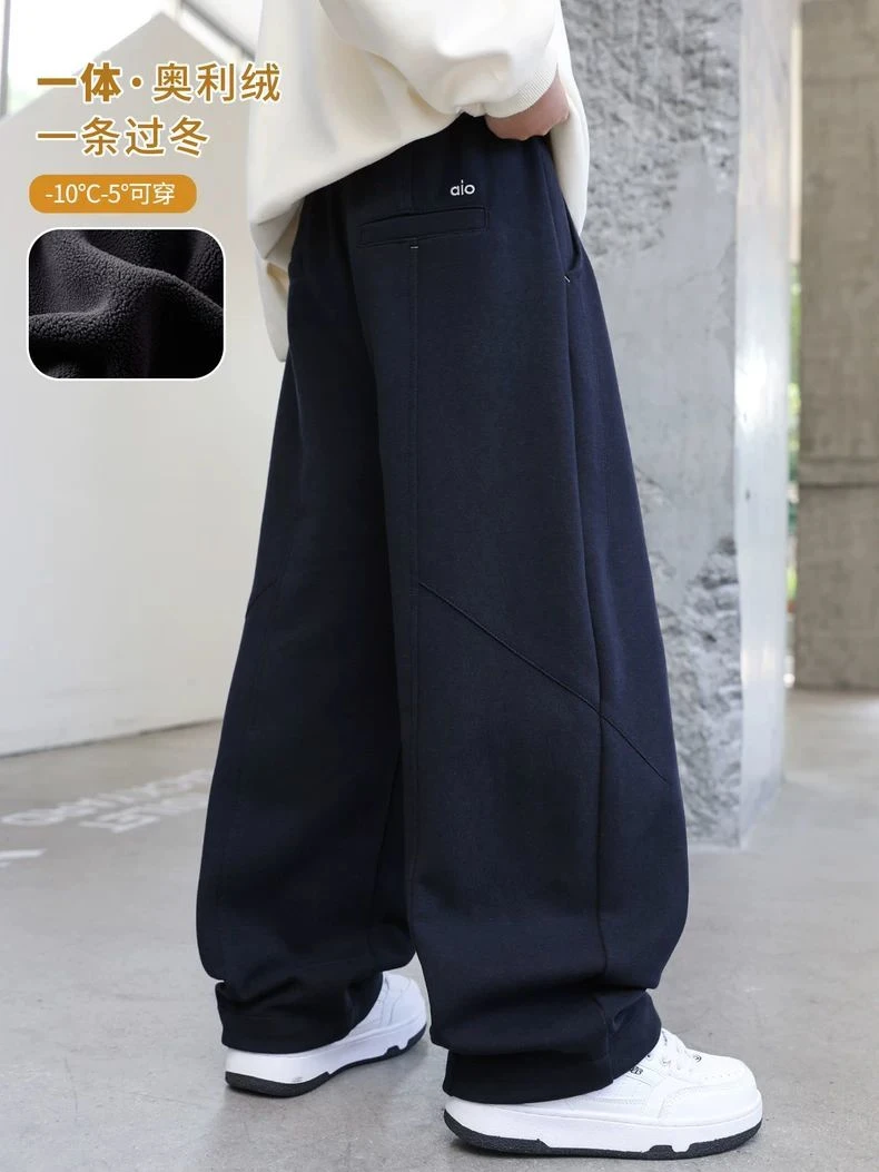 男童秋冬款裤子加绒加厚2025新款一体绒大童冬季运动儿童直筒卫裤