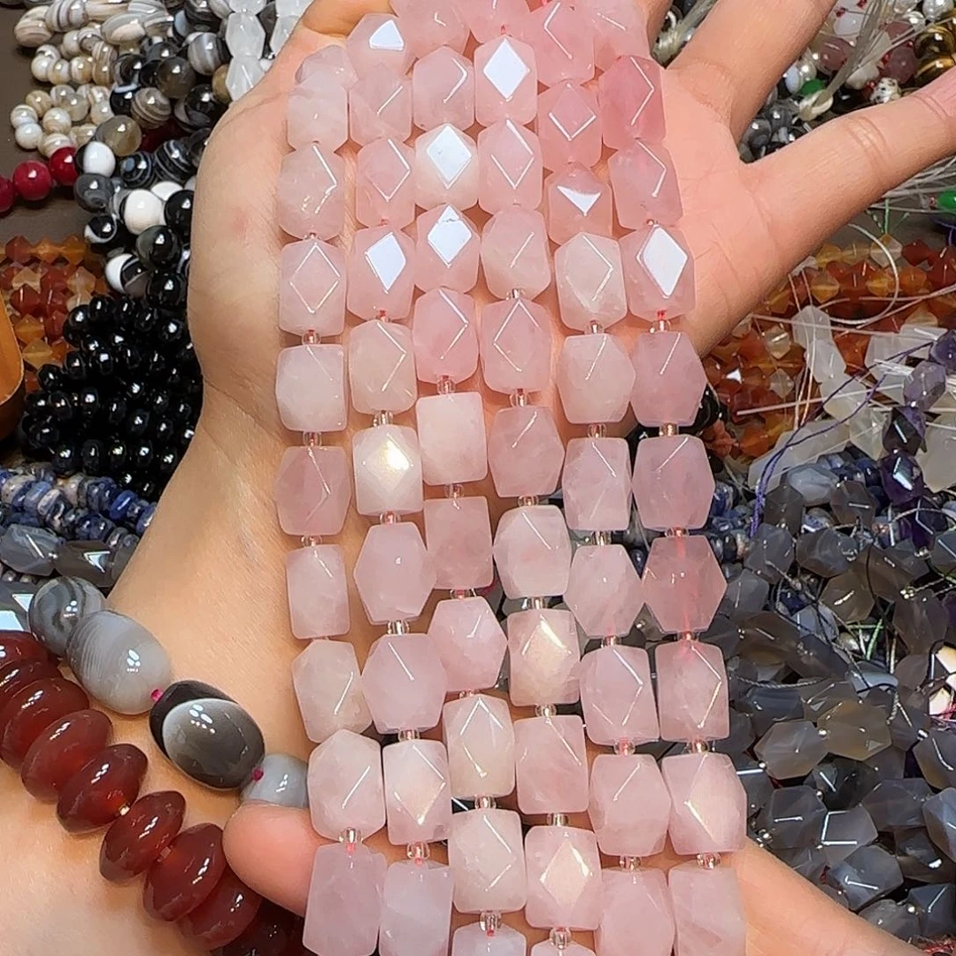 玛瑙/玉髓未镶嵌珠宝半成品10✖️14mm粉晶长八棱一条