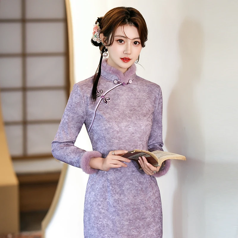 绝美新中式旗袍日常可穿2025新款秋冬加绒保暖加厚改良妈妈连衣裙