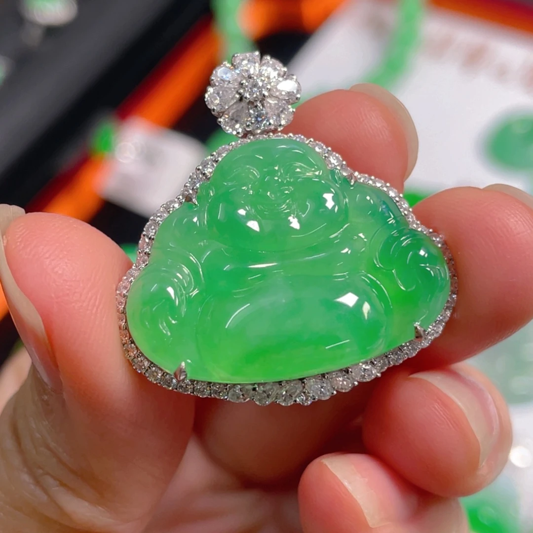 翡翠18K金镶嵌吊坠(不含链)