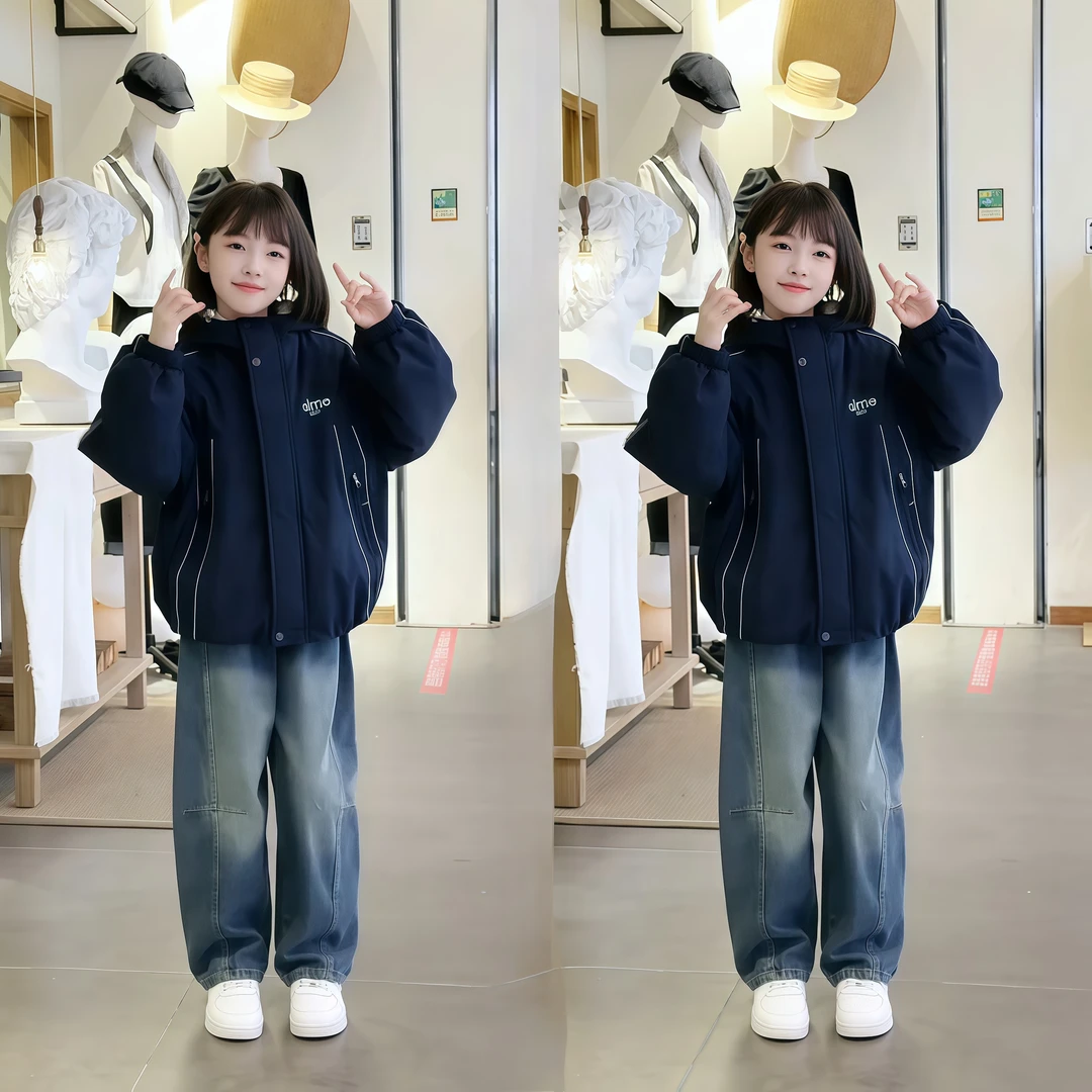 （加绒加厚)童装2025秋冬季新款女童外套儿童洋气中大童冲锋衣
