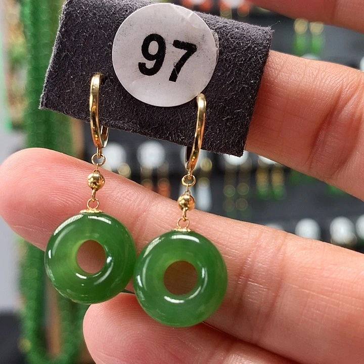 和田玉耳饰18K金镶嵌