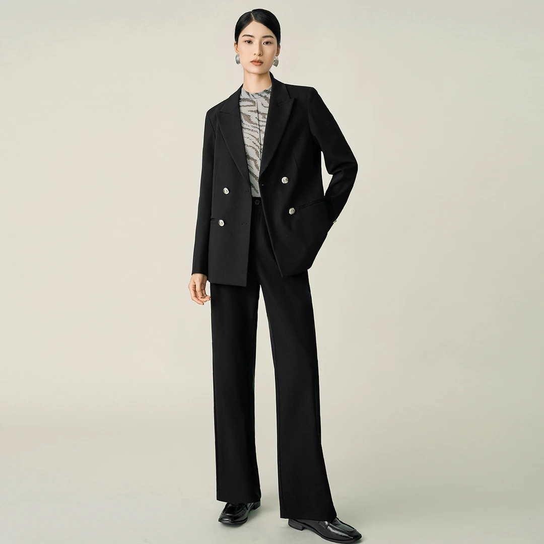 颜域灰色简约通勤西装裤女2025新款复古气质职业直筒阔腿裤子0027