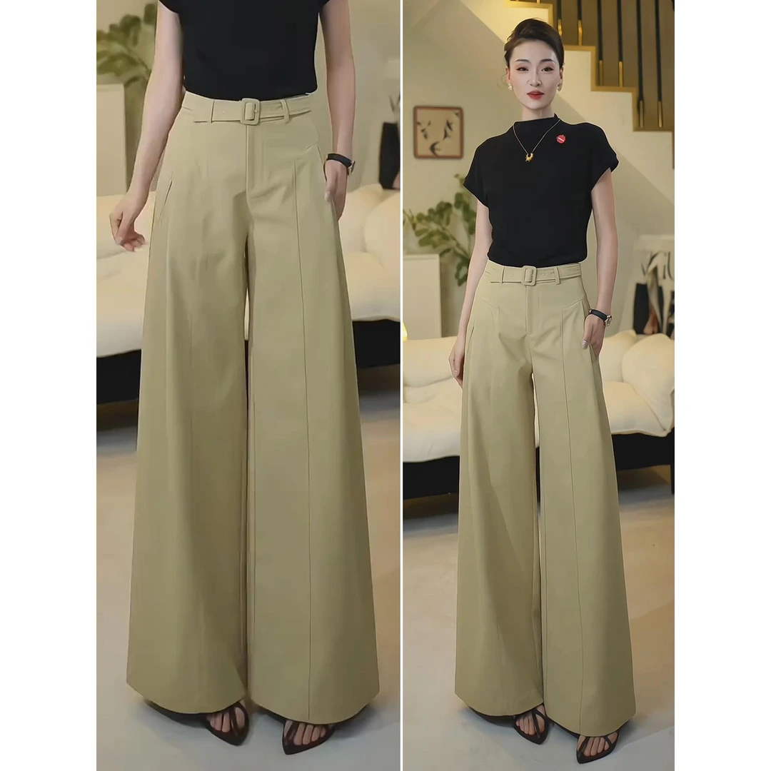 拉夏贝尔设计感宽松休闲裤女2025新款今年流行秋季高腰显瘦阔腿裤