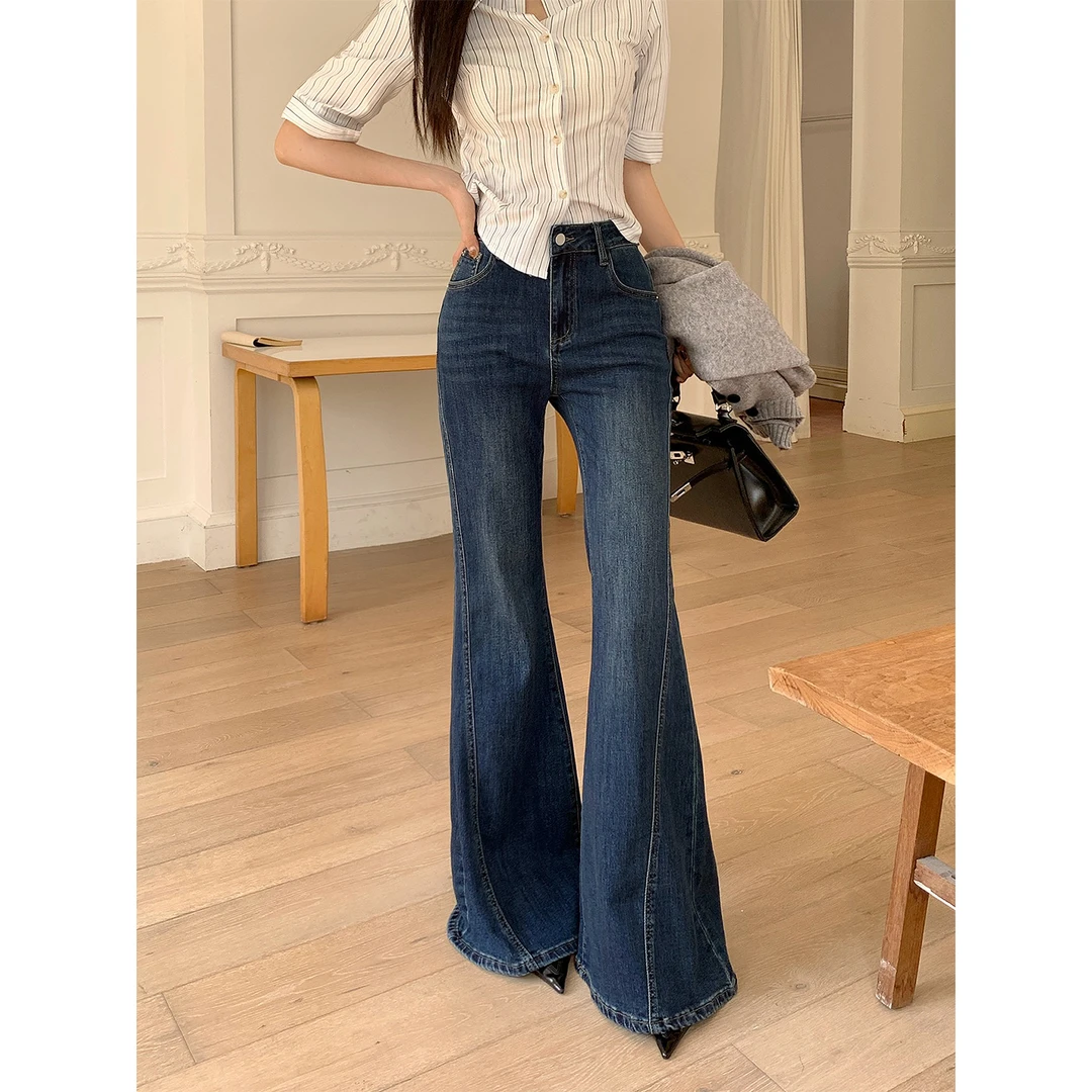 大码复古美式微喇叭牛仔裤女2025秋季新款胖mm宽松显瘦高腰拖地裤