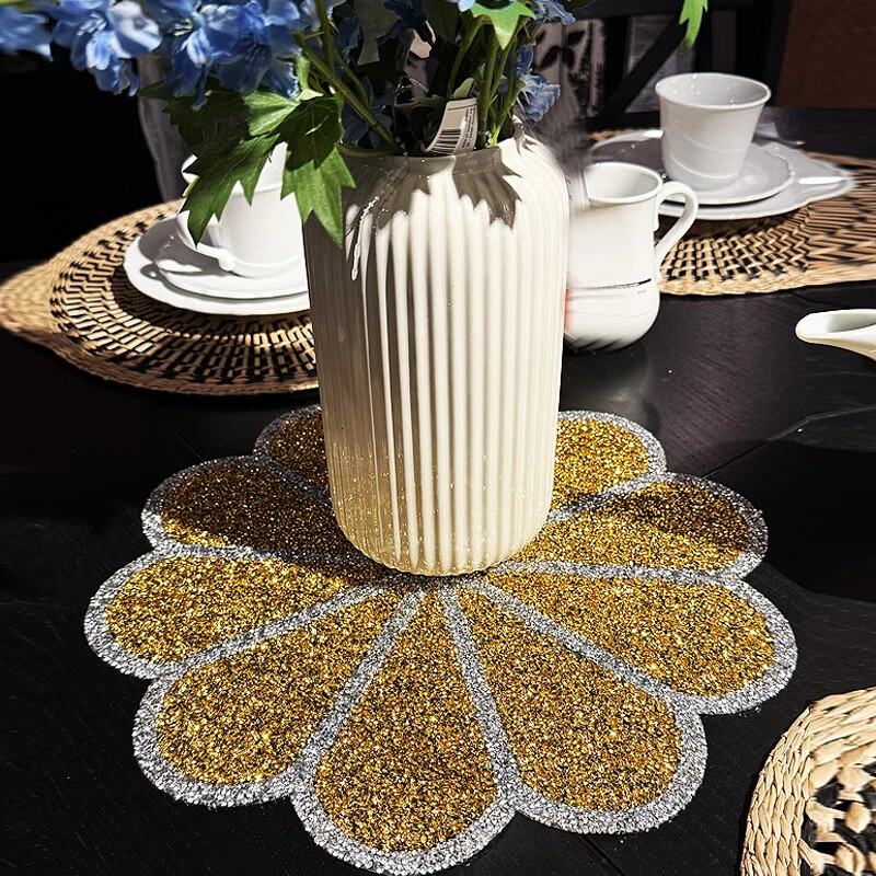 欧式家用餐桌桌面花边隔热树脂水钻桌垫水杯垫花瓶果盘垫餐具装饰