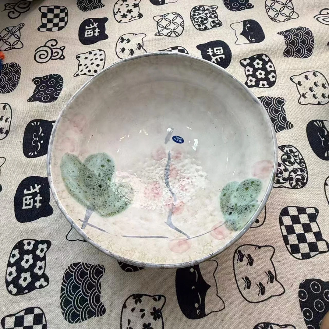 日本进口万古烧手作粗陶瓷盘碗釉下彩家用米饭碗浅盘平盘三角盘