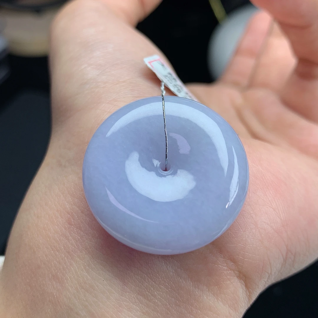 30×9.3mm缅甸天然A货翡翠紫罗兰平安扣吊坠饱满厚装肥扣子面包扣