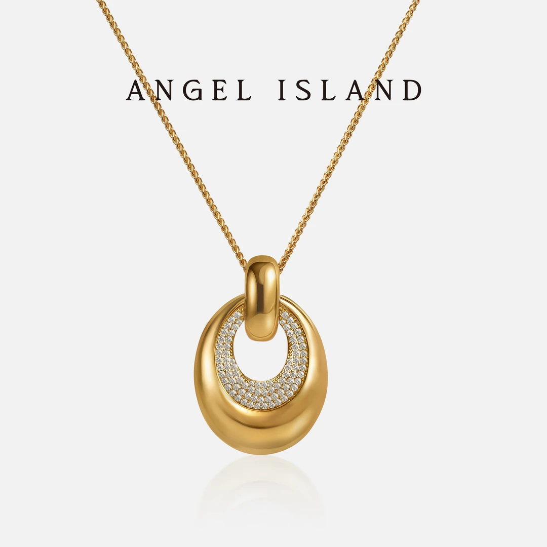 ANGEL ISLAND/天使岛屿 铜合金合成锆石项链 流光长款吊坠项链
