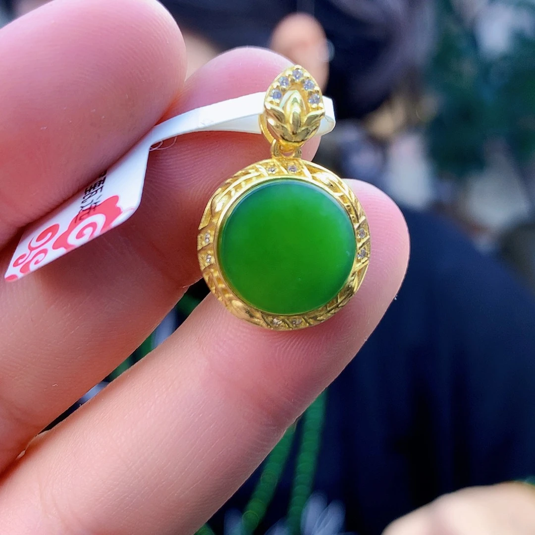 吊坠(不含链)银S925镶嵌和田玉（碧玉）吊坠