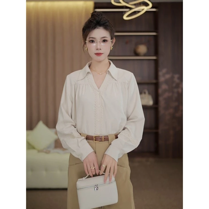 TITI定制【春山如笑】轻奢气质纯色长袖衬衫宽松显瘦上衣TL3903082