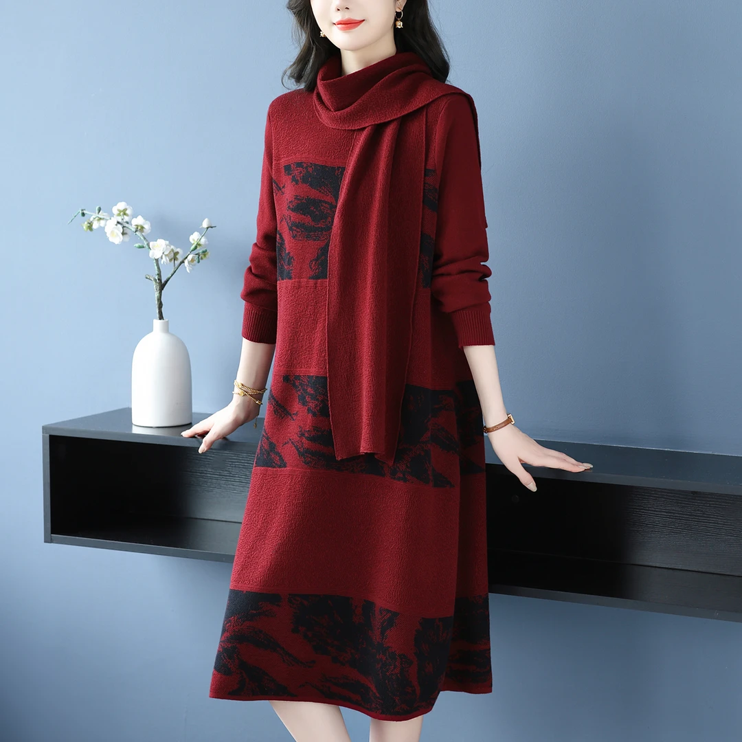 大码针织连衣裙秋冬气质高级感女装毛衣裙显瘦藏肉洋气打底裙宽松