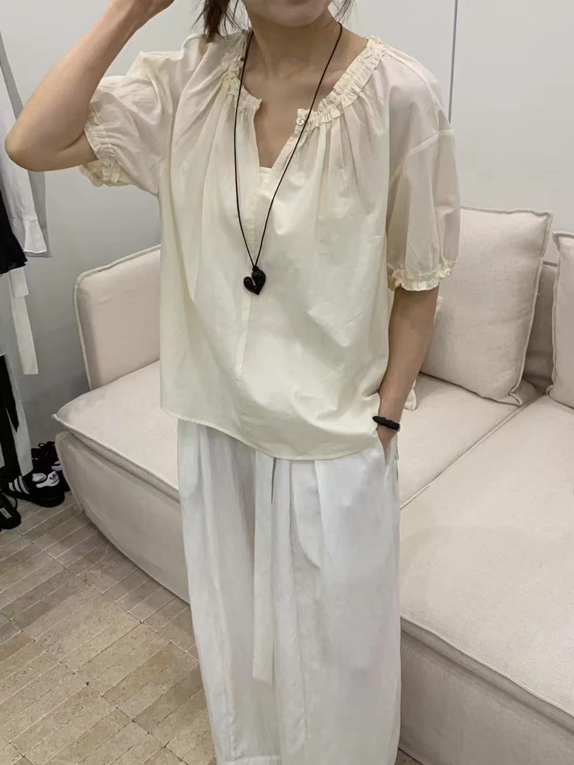 恩熙·夏季新款双层花边领小衫7657