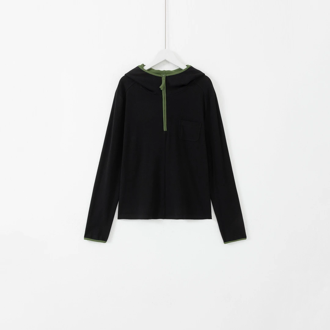 几里与麻 撞色高级感连帽打底衫 衣长58 胸围92 2103044