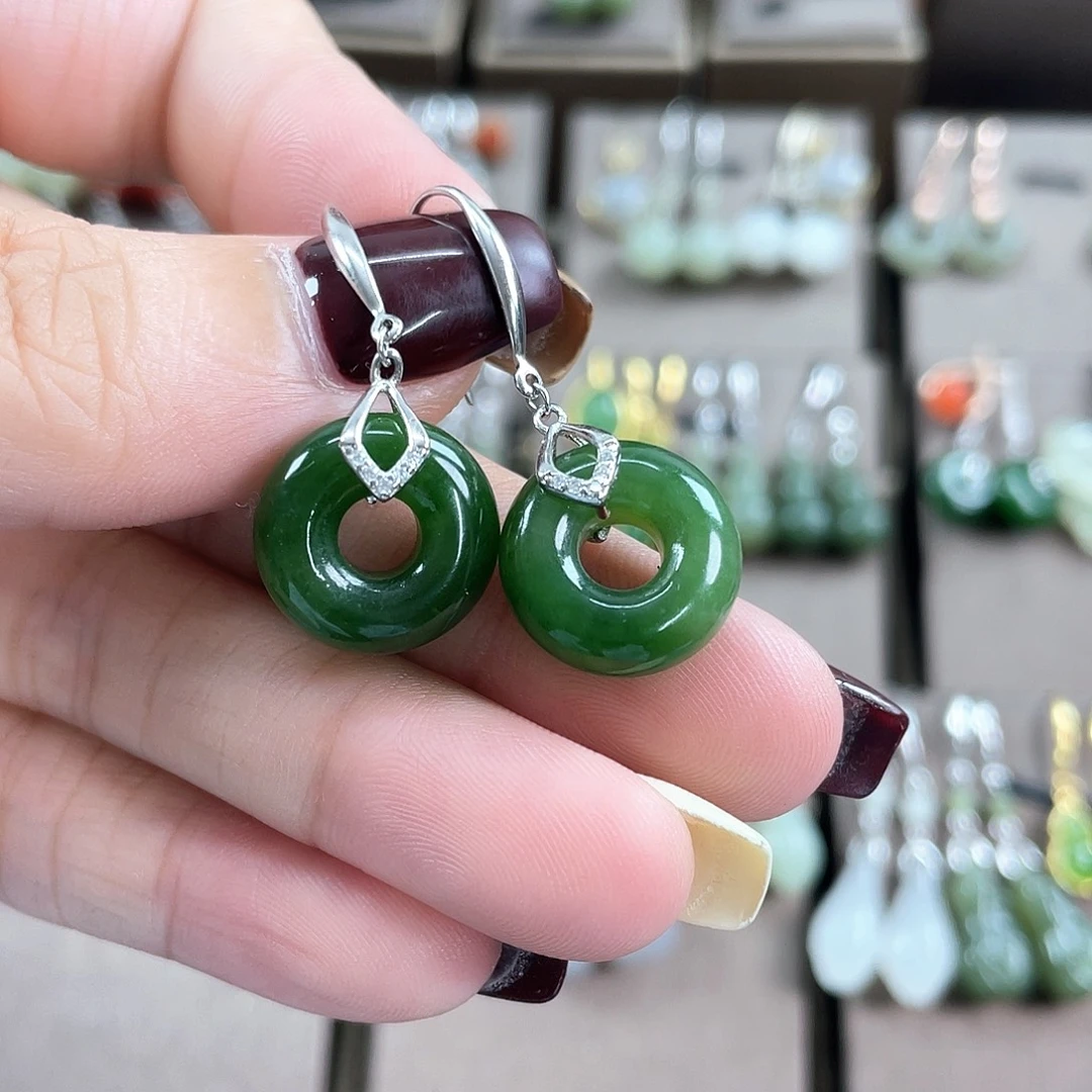 和田玉银S925镶嵌耳饰