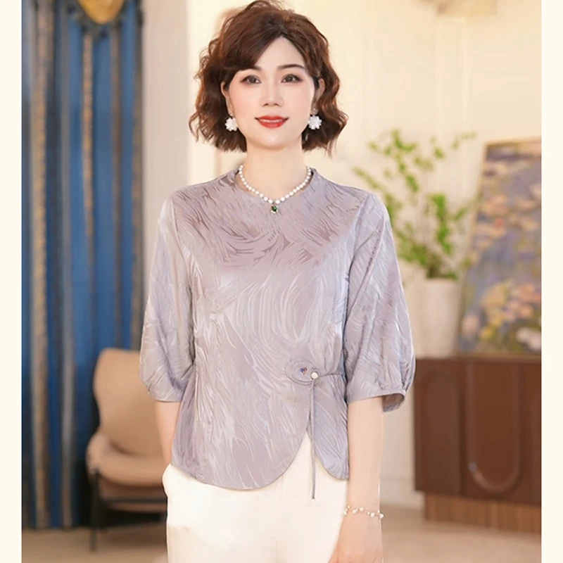 2025新款洋气中老年女装小衫中年妈妈国风春夏新中式上衣服