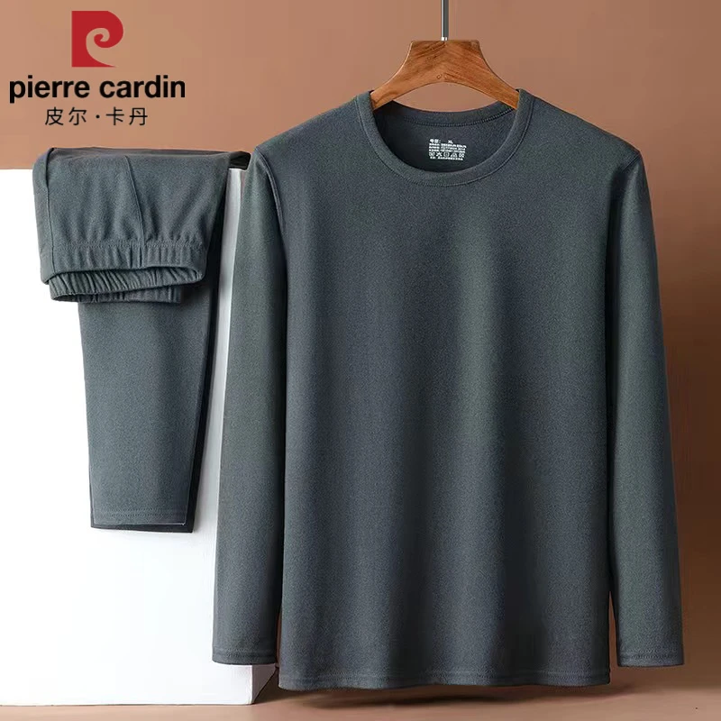 皮尔卡丹秋冬季男士德绒发热保暖内衣套装半高领秋衣秋裤中老年防