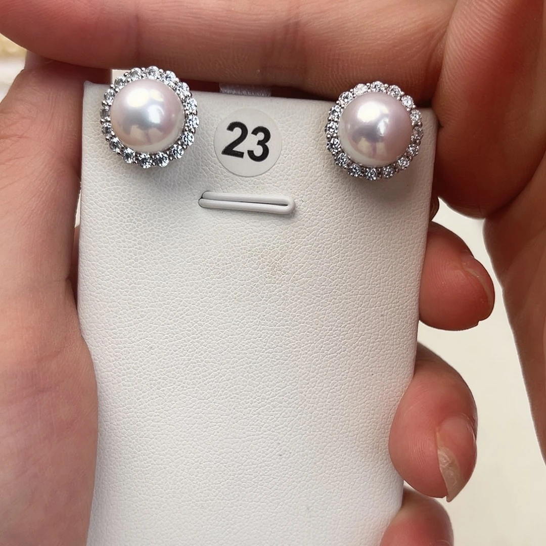 淡水珍珠银S925镶嵌耳饰10-11mm