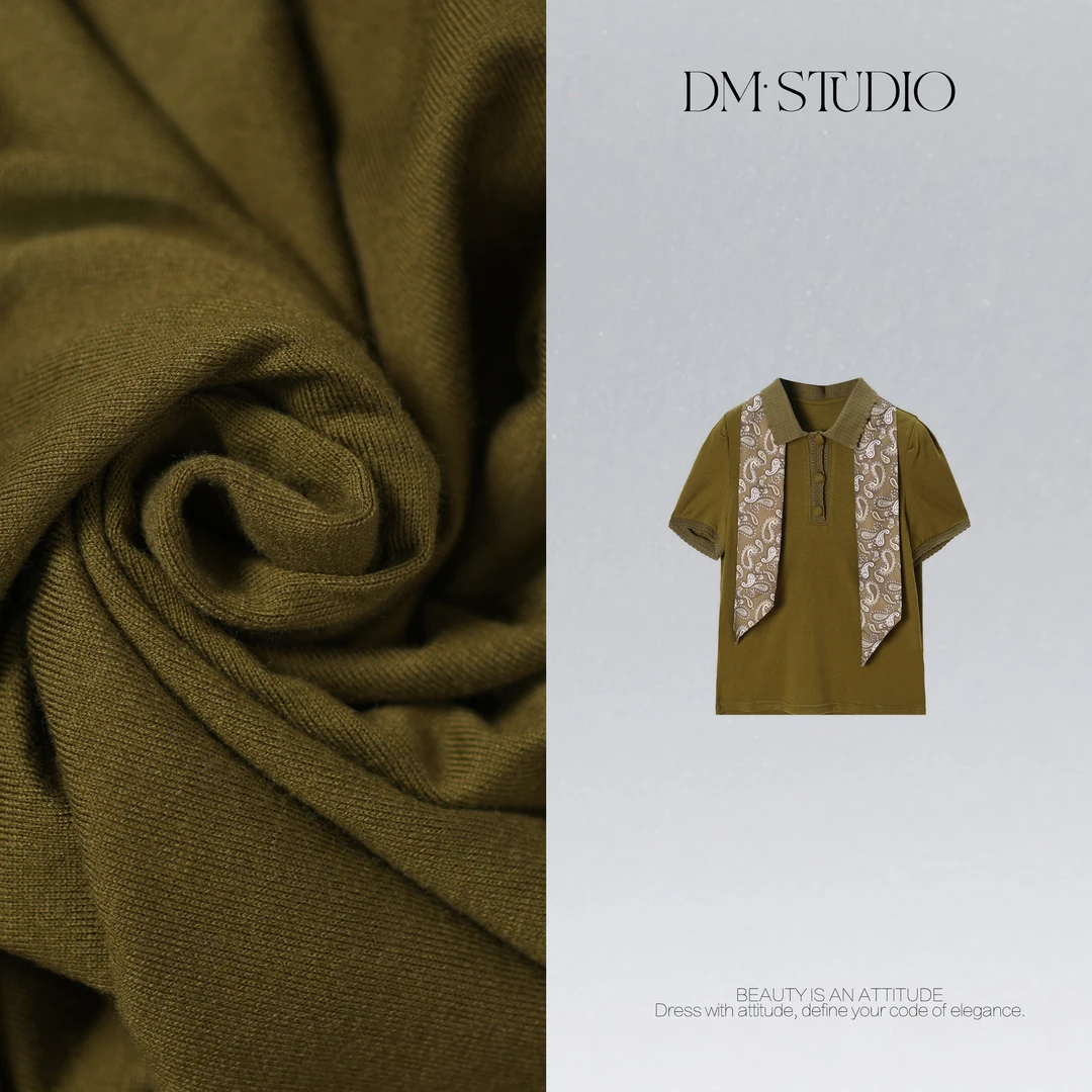 DEDM•STUDIO/极简风气质百搭显瘦翻领短袖上衣T恤2508TX/DHWC5617