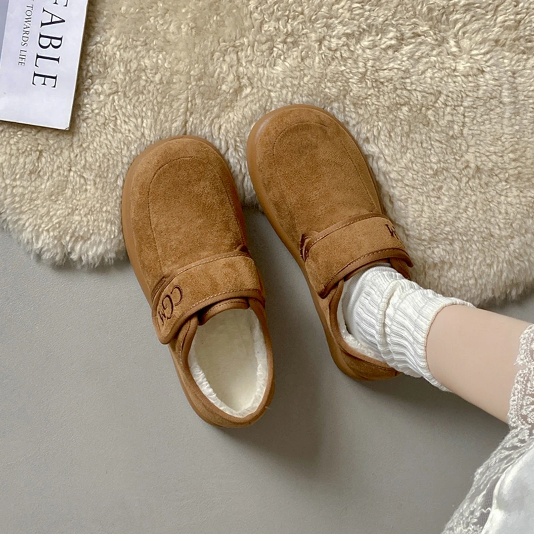 厚底加绒勃肯鞋女雪地靴新款秋冬季防滑毛毛豆豆鞋保暖棉鞋子