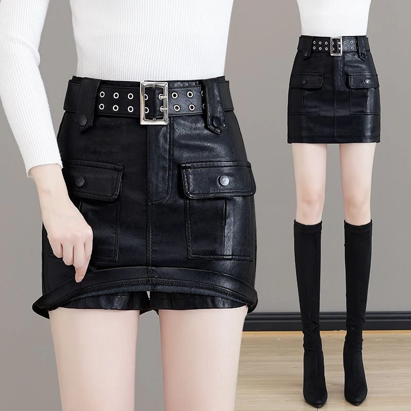 2024新款pu皮裙半身裙裤秋冬女短裙百搭显瘦高腰修身a字包臀裤裙