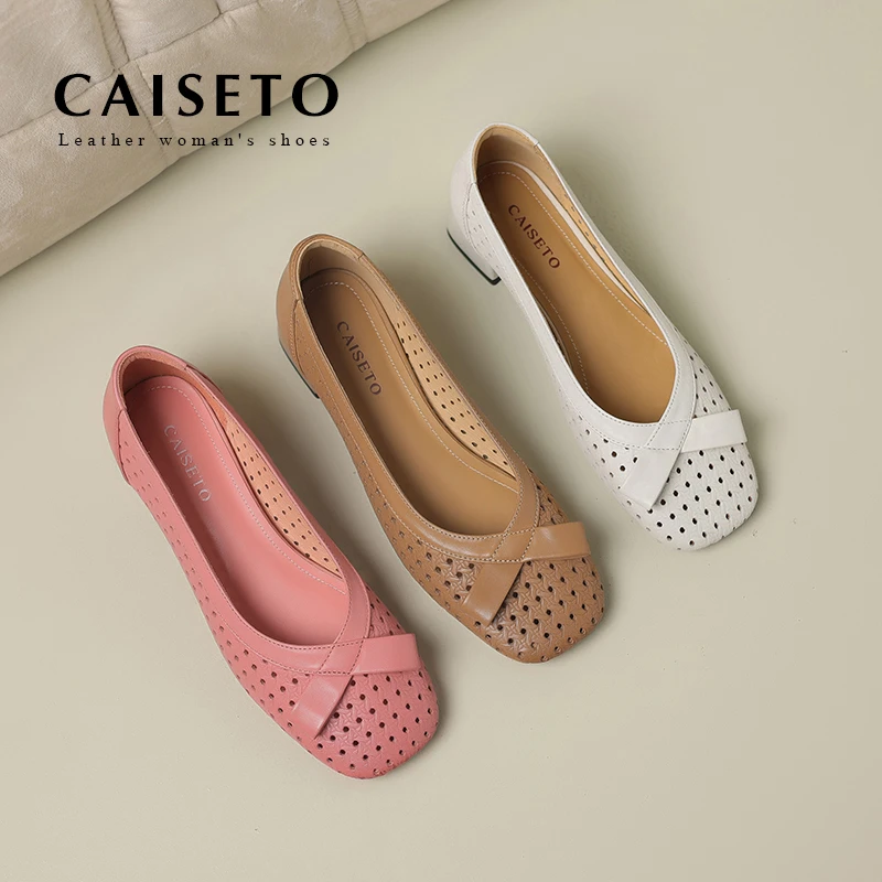 3.5cm/牛皮/夏季镂空真皮方头单鞋透气百搭女鞋750