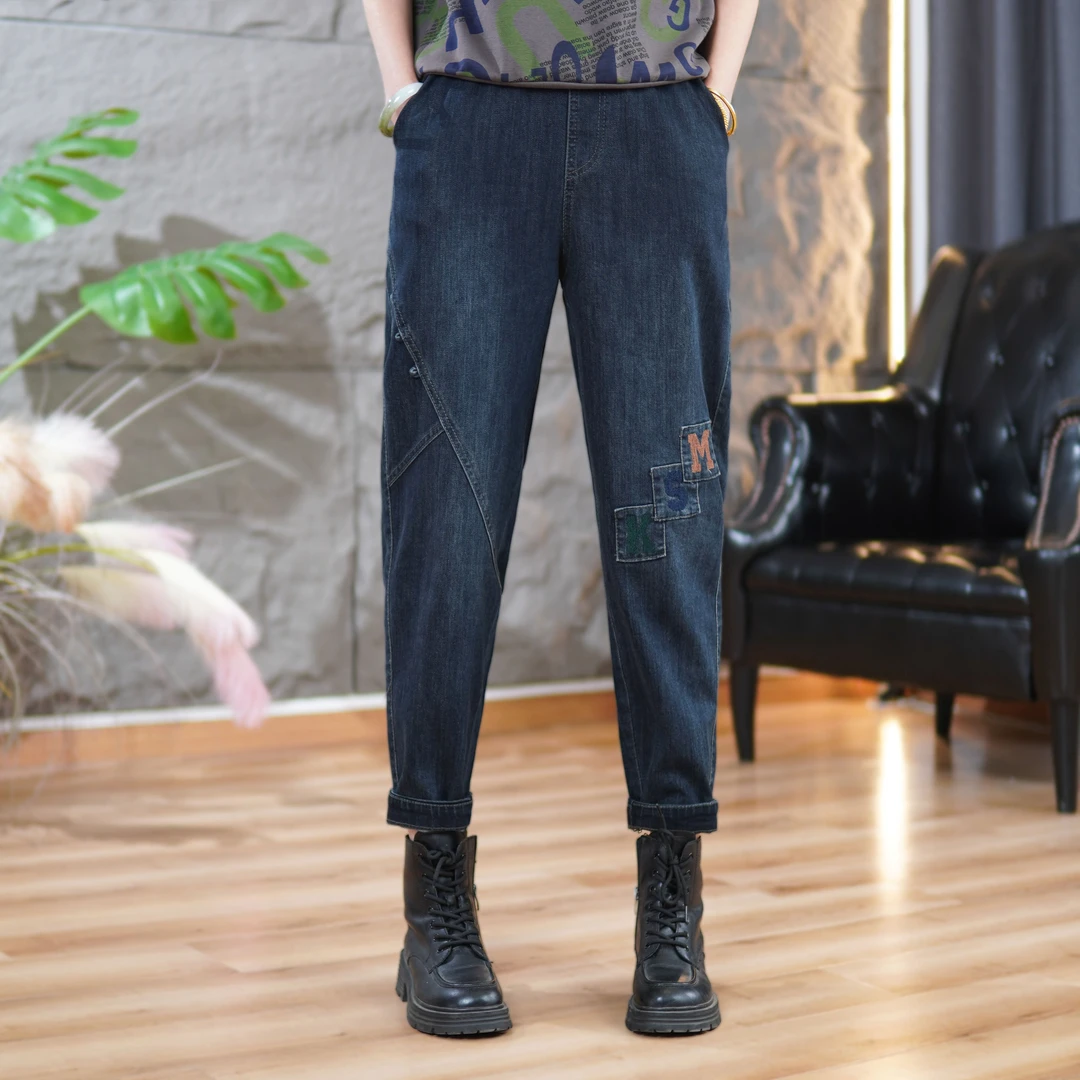 8806大码显瘦直筒宽松春秋老爹裤妈妈装哈伦裤复古阳光牛仔裤