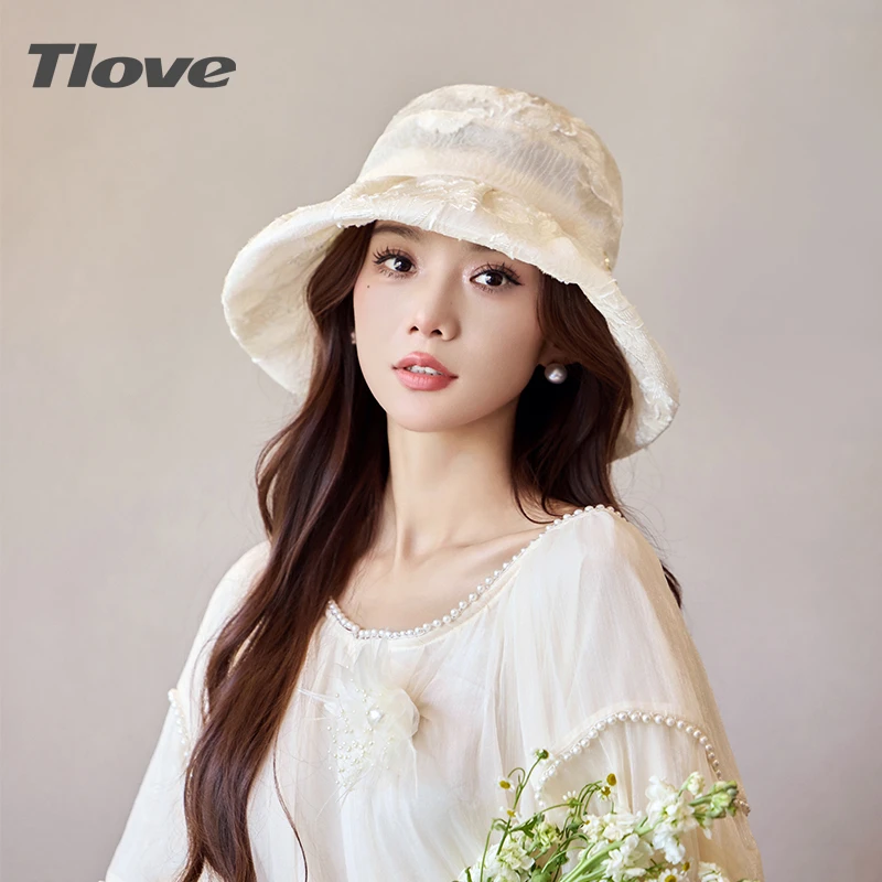 6894春夏防晒遮阳桑蚕丝冠乐绉渔夫帽大檐透气舒适折叠便携太阳帽