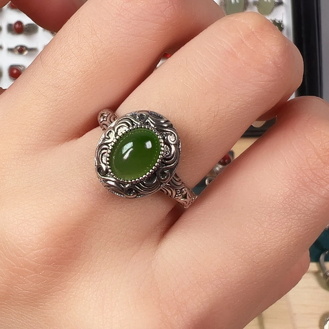 和田玉（碧玉）戒指银S925镶嵌