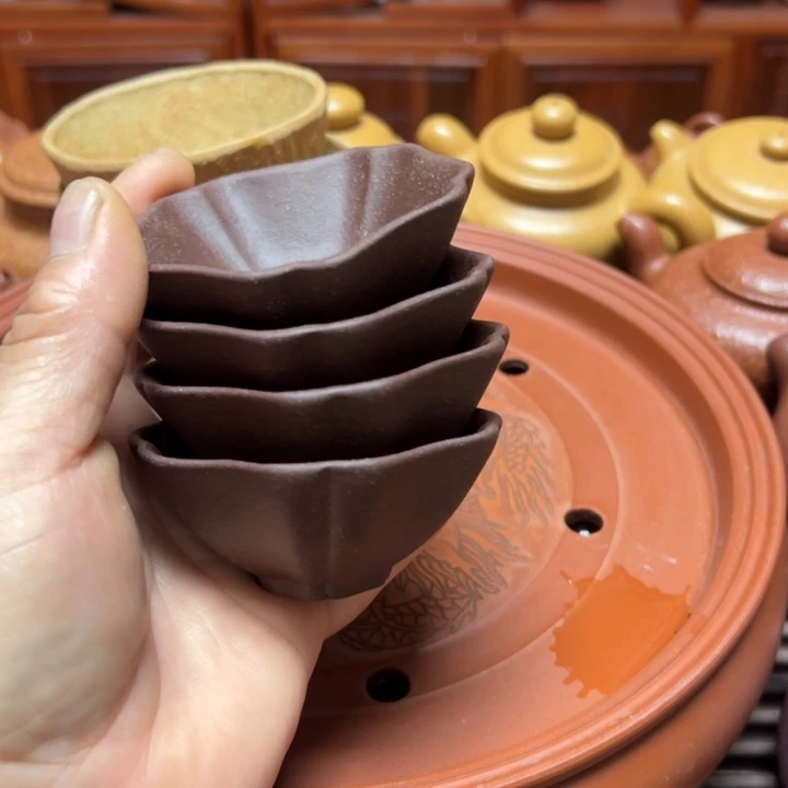 紫砂茶杯宜兴原矿紫玉金砂