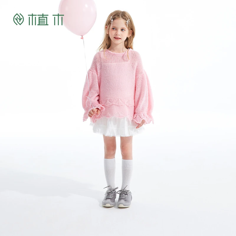 植木童装女童毛衣2025春季新款中大童羊毛混纺针织衫儿童提花毛衣
