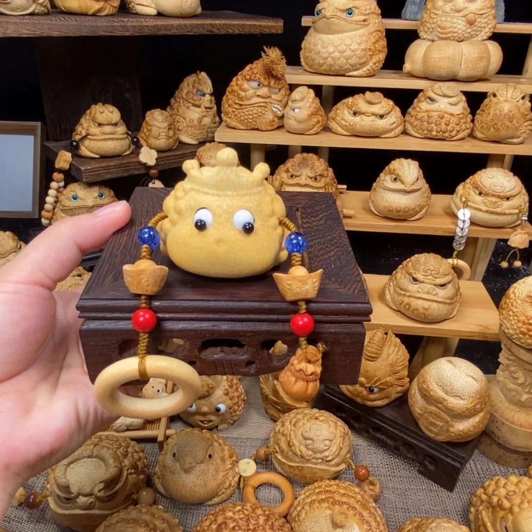 香榧木实心竹手把件