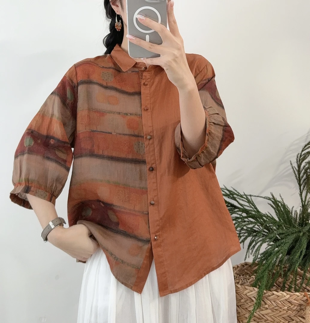 映山红-原胚100%重纱支苎麻上衣8012