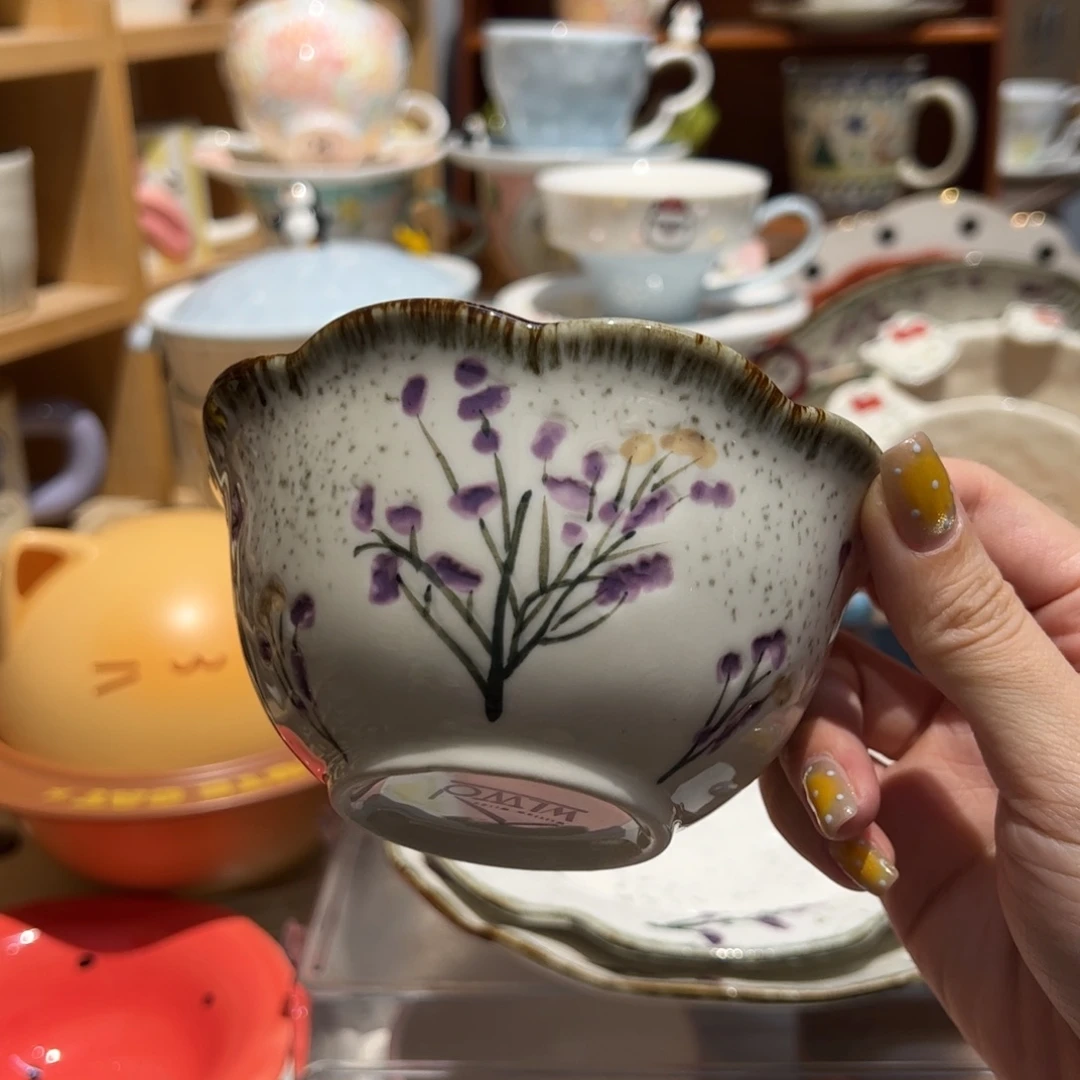 中古薰衣草米饭碗两个装