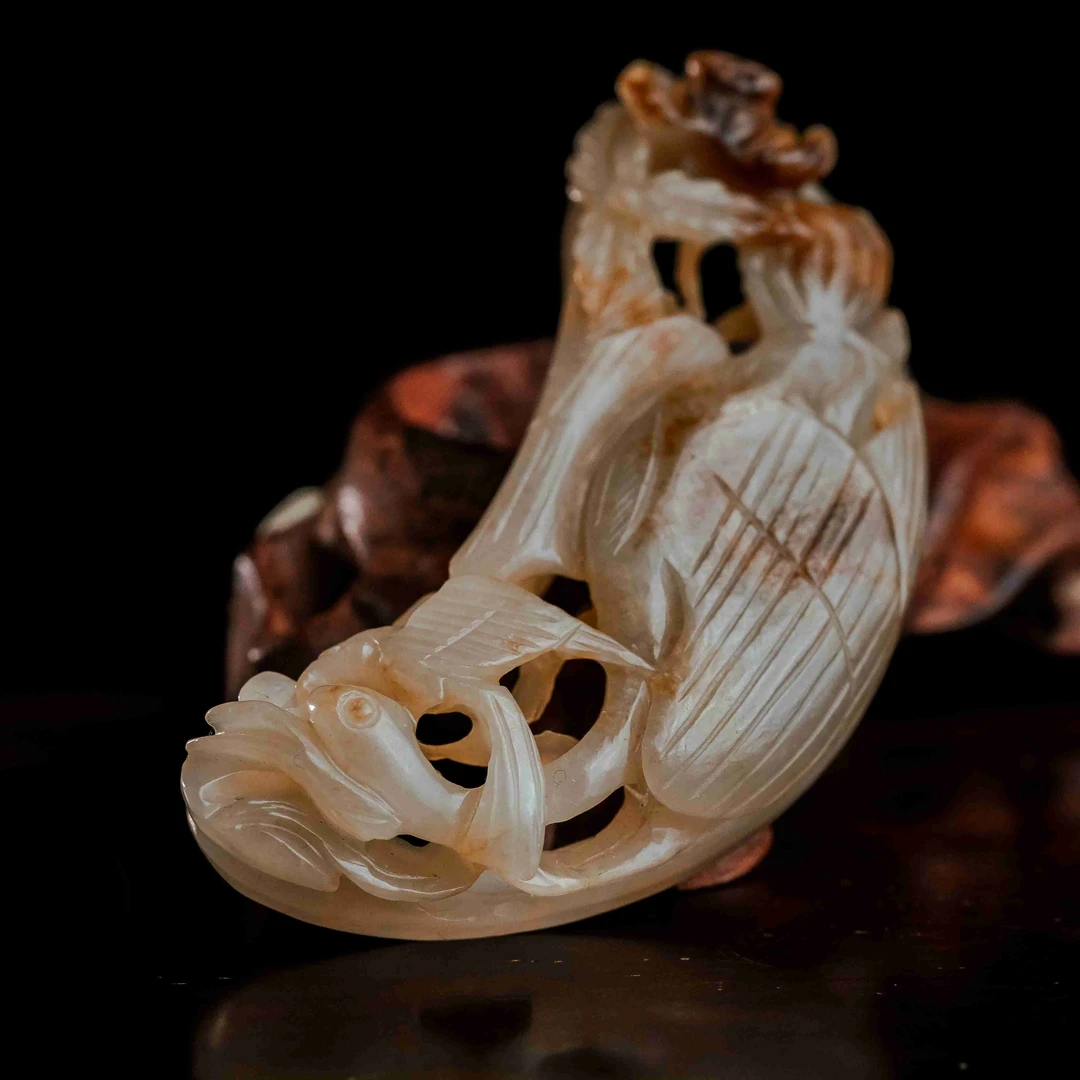 明代和田玉海东青啄雁瓦子-NX