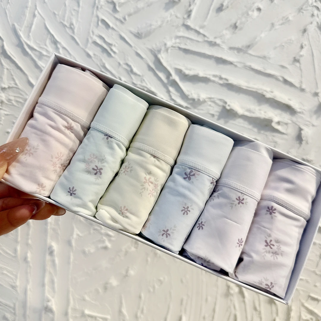 【岳姐姐浮力】盒装6条碎花柔软中高腰包臀内裤亲肤透气舒适短裤829