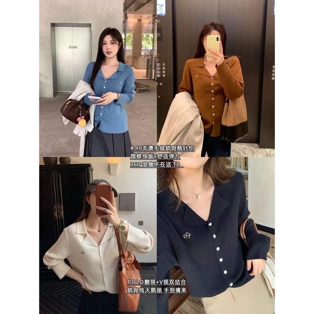 【NAZ微胖大码定制】学院风方领百搭刺绣针织上衣