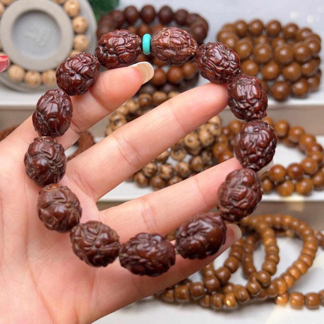 紫金鼠手串14雕刻财神爷